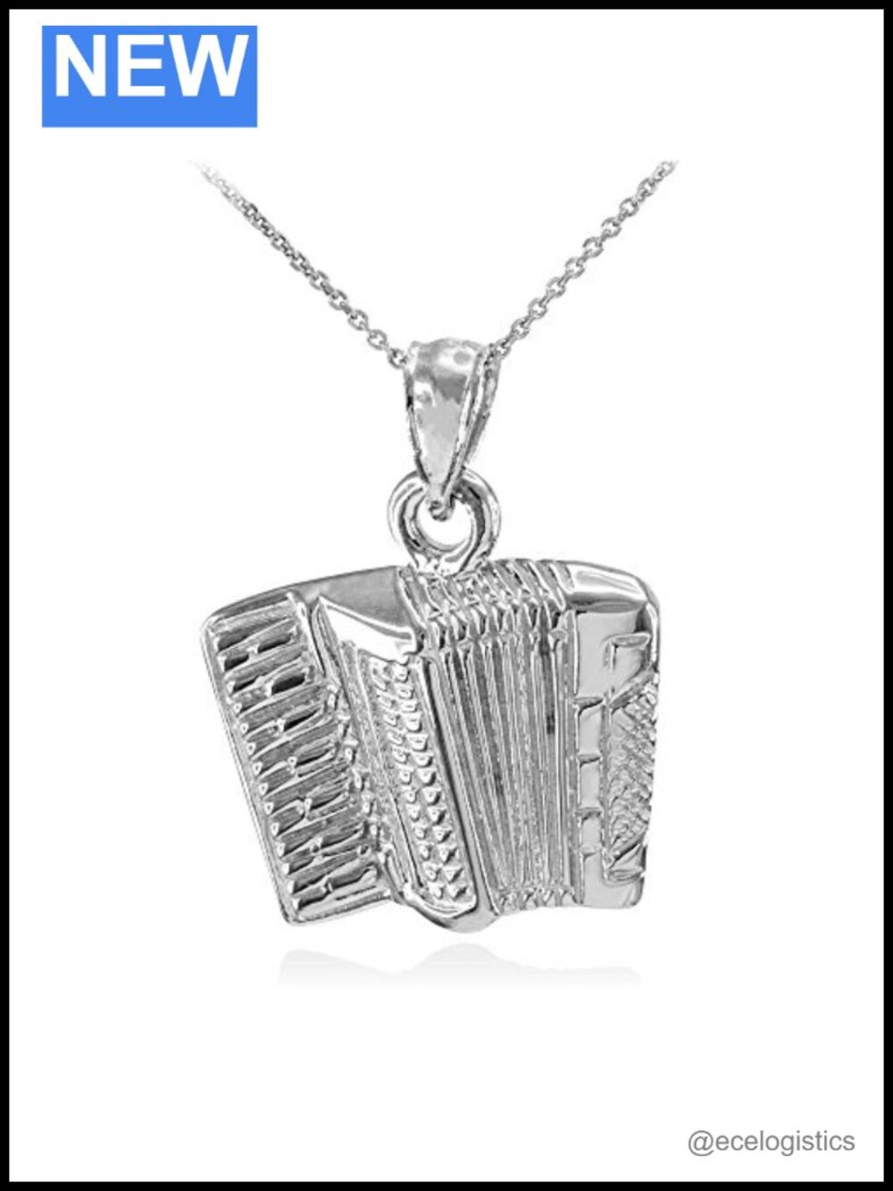 925 Sterling Silver Music Charm Accordion Necklace